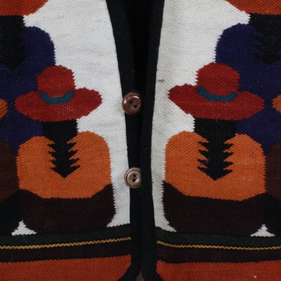 Vintage Inca Marka Peguche White Printed Handcrafts Wool Hand Made Vest Size L - Picture 4 of 9